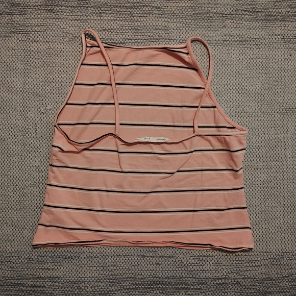 Womens Used Bluenotes Sz XL Pink w/ White Black Stripes Tank Top - Picture 2 of 2